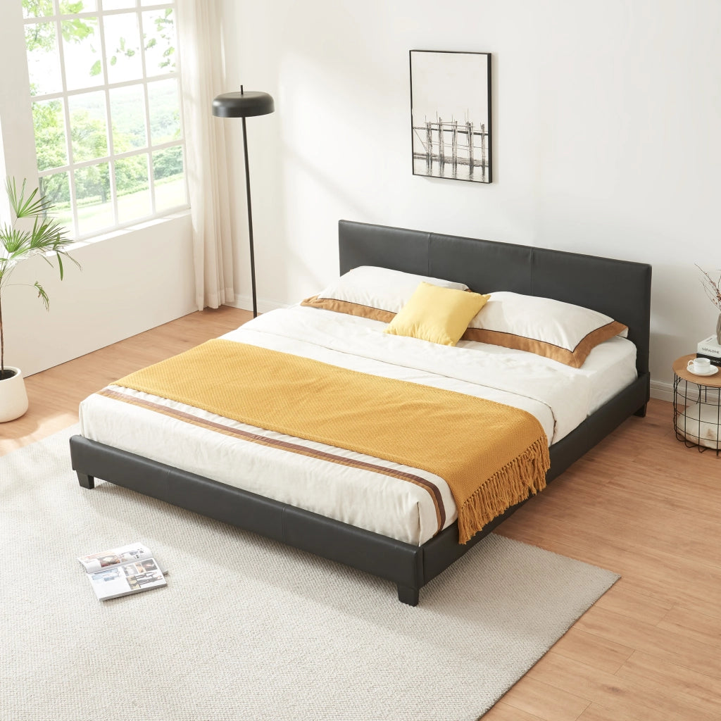 Letto Matrimoniale a Testiera Alta Letto a 2 Piazze 160x200 cm Rivestimento in Similpelle Nero Corium