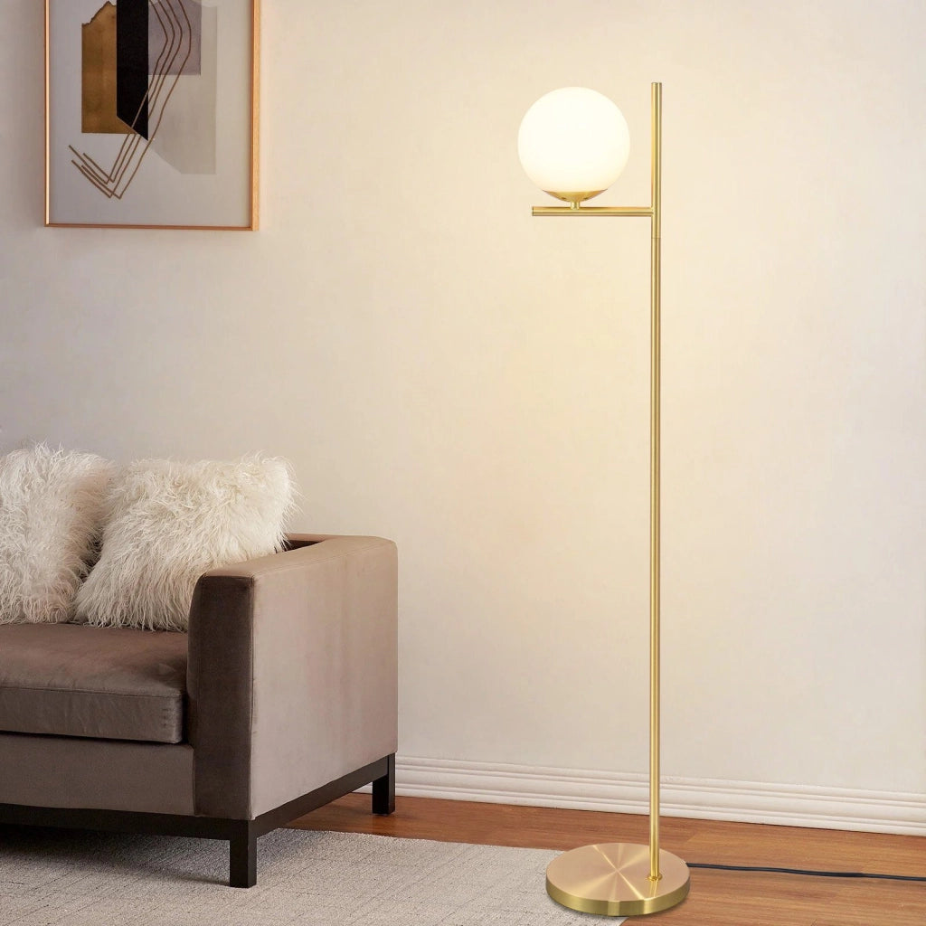 ZMH Lampada da terra per soggiorno 1 fiamma Oro E27 Globo in vetro bianco con finitura metallica industriale