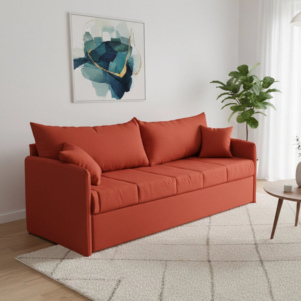 Avellana, Divano Letto 3 Posti Sfoderabile Made in Italy, 205x86 cm Arancione