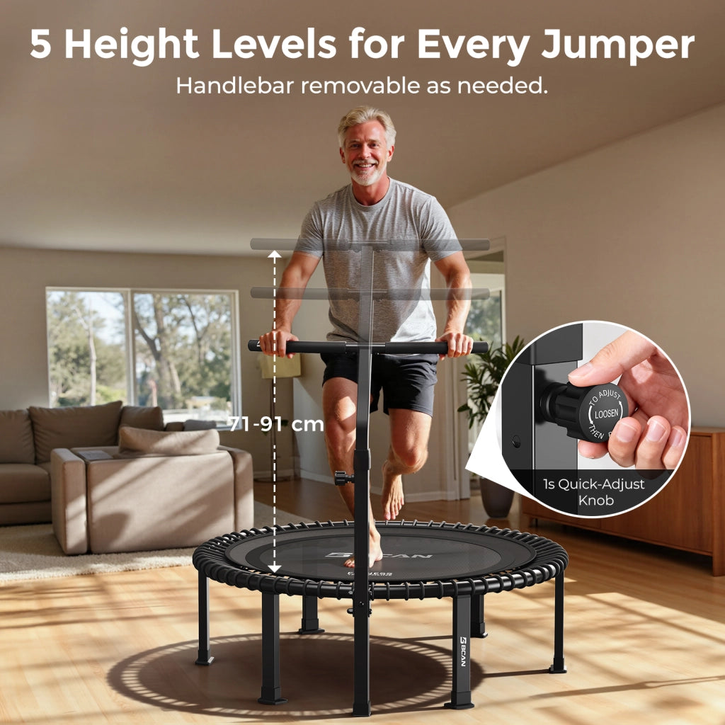 Trampolino per Adulti con Manubrio ¨C Xylo ¨C Bianco, 500lb, Portacellulare