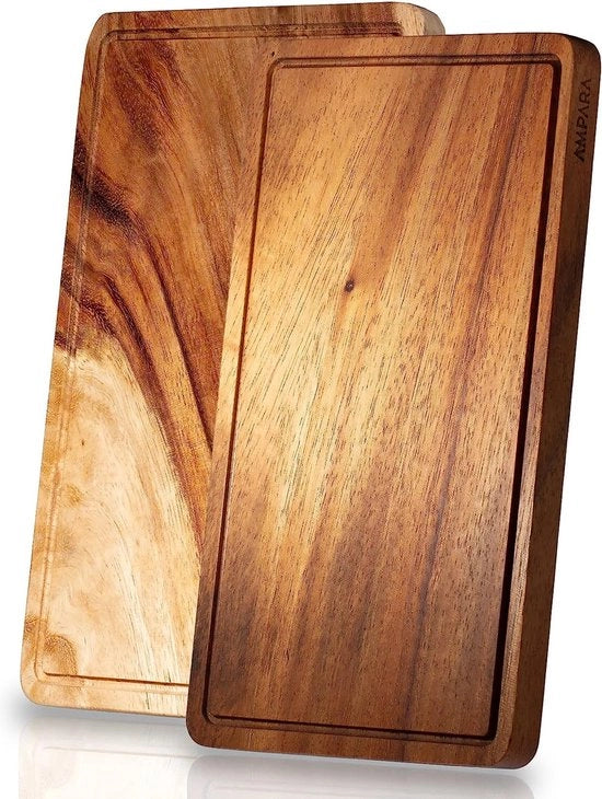 Piatto per colazione in legno - 25x15cm - Legno di acacia di alta qualità da un pezzo - Piatto in legno duraturo | Piatto per snack (set da 2)