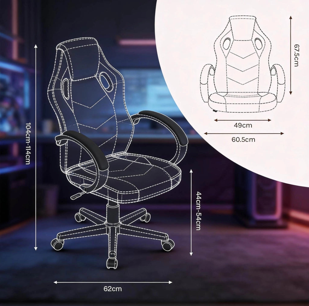 Sedia gaming ergonomica regolabile con poggiatesta nero/bianco