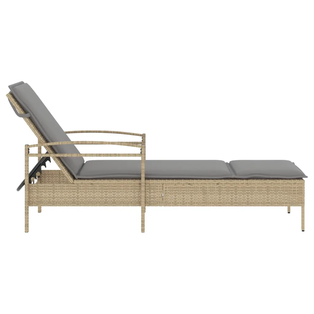 Lettino Prendisole con Cuscino Beige 63x200x81 cm in Polyrattan 368302