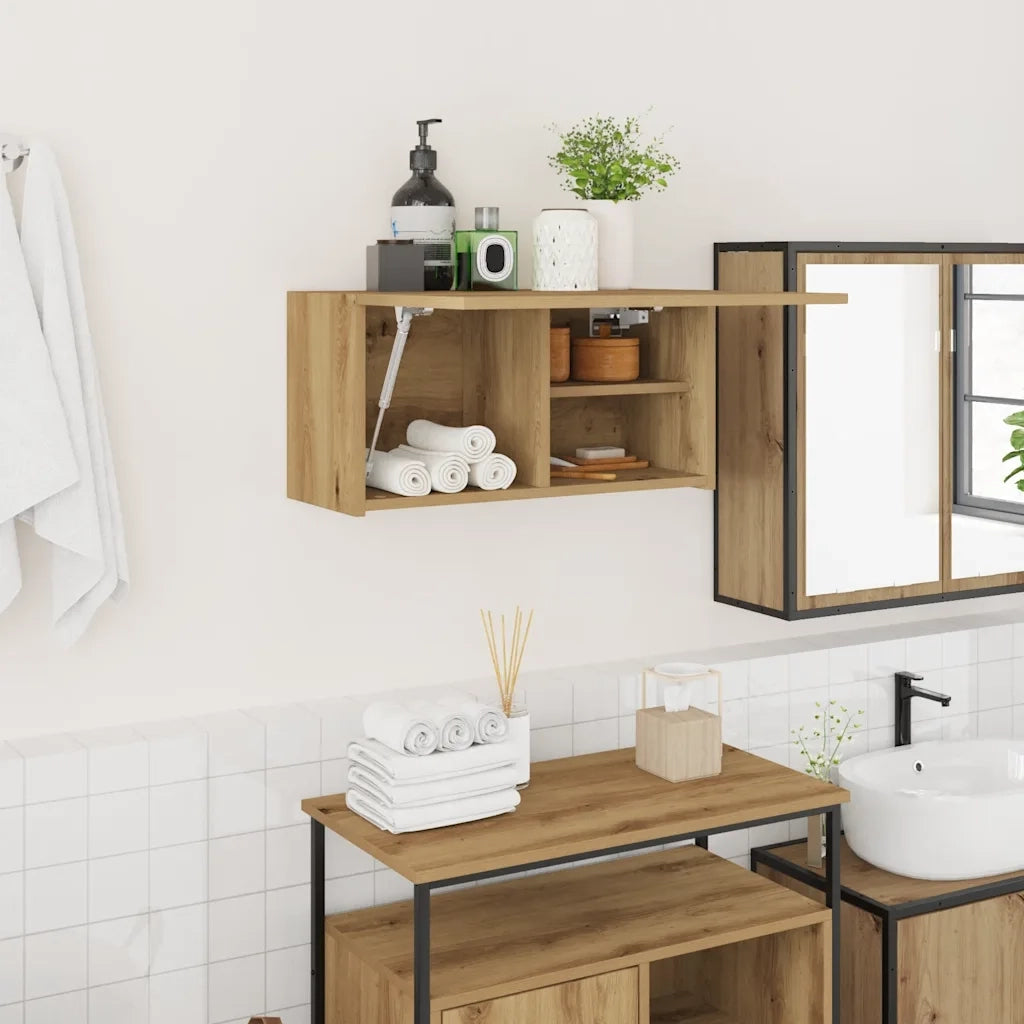 Mobiletto da Bagno Rovere Artigianale 60x25x30 cm Truciolato 860066