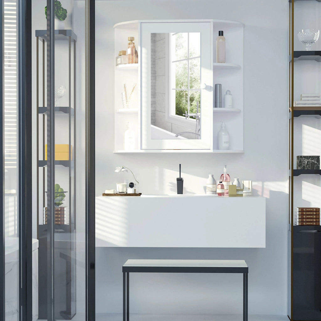 Mobile Specchio Bagno con Ante ¨C Xylo ¨C Bianco con Ripiani Laterali