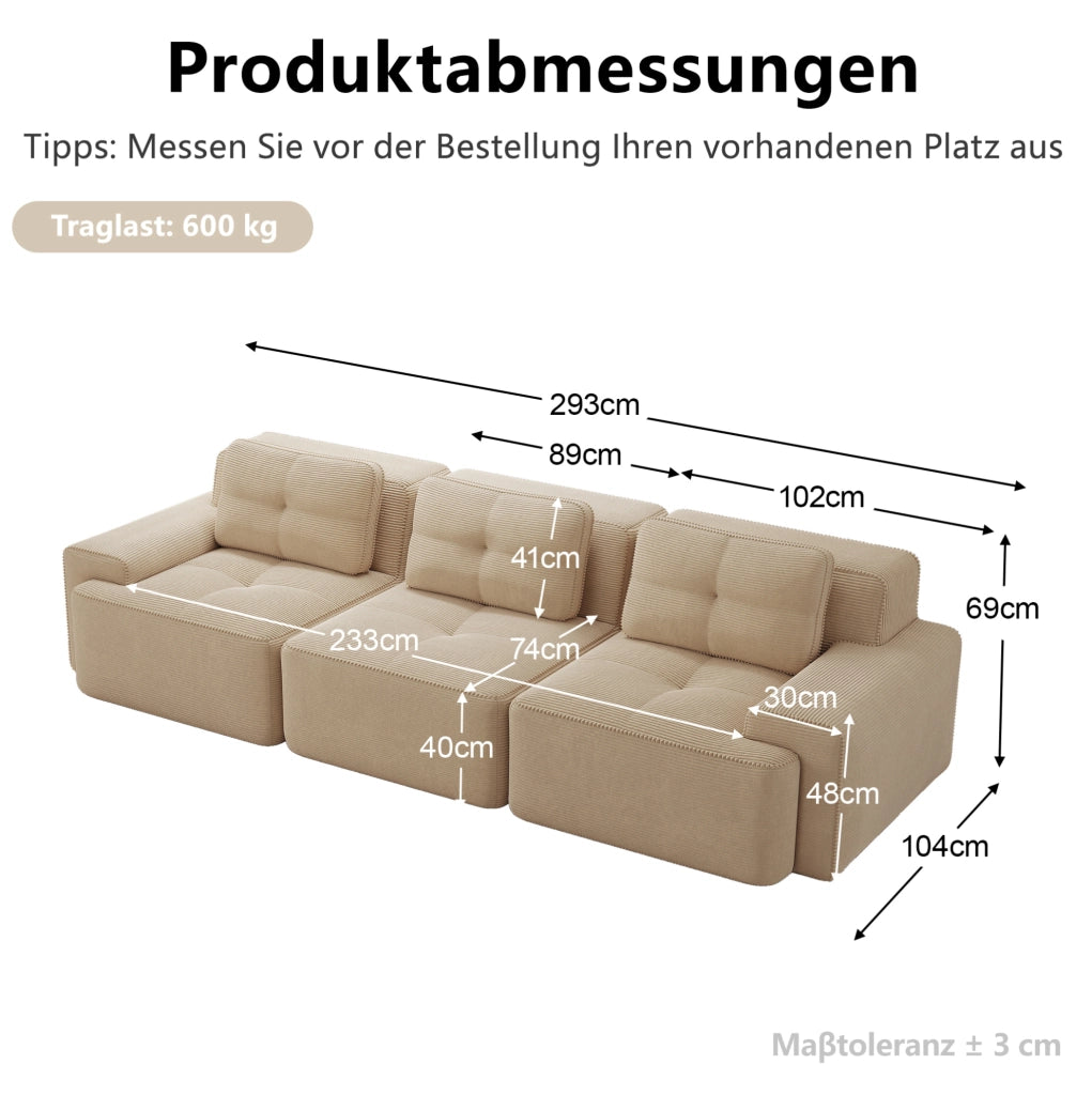 Divano modulare basso 293 cm in velluto a coste beige HOMVRA