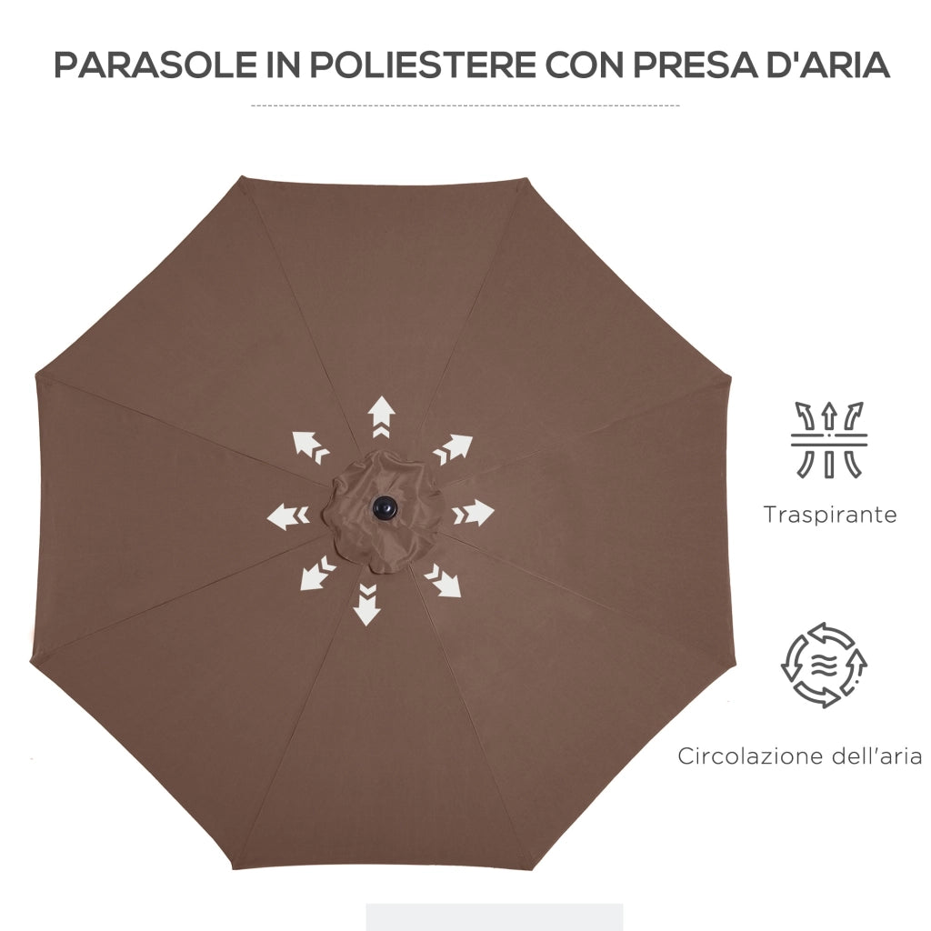 Ombrellone da Giardino 3x2.45 m Palo Ø38 mm in Acciaio Inclinabile Caffè