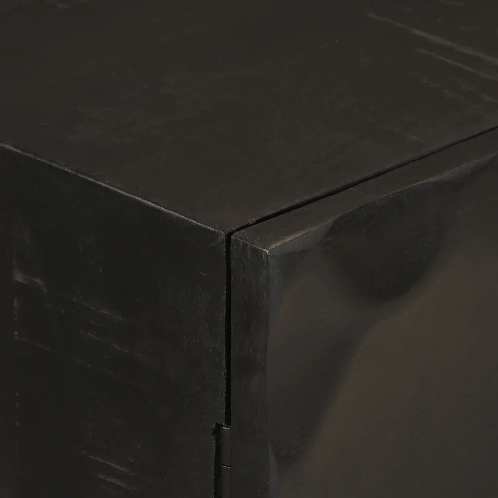 Credenza Nera 55x30x76 cm in Legno Massello di Mango e Ferro 372005