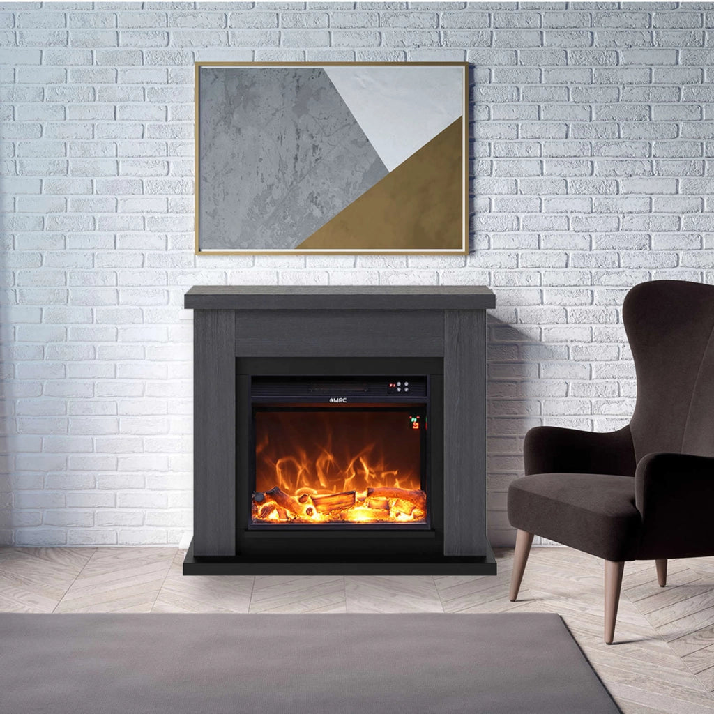 Caminetto Fuego Paolo Gris 1500w a Parete Con Cornice Telecomando e Bruciatore 1500w Grigio Scuro