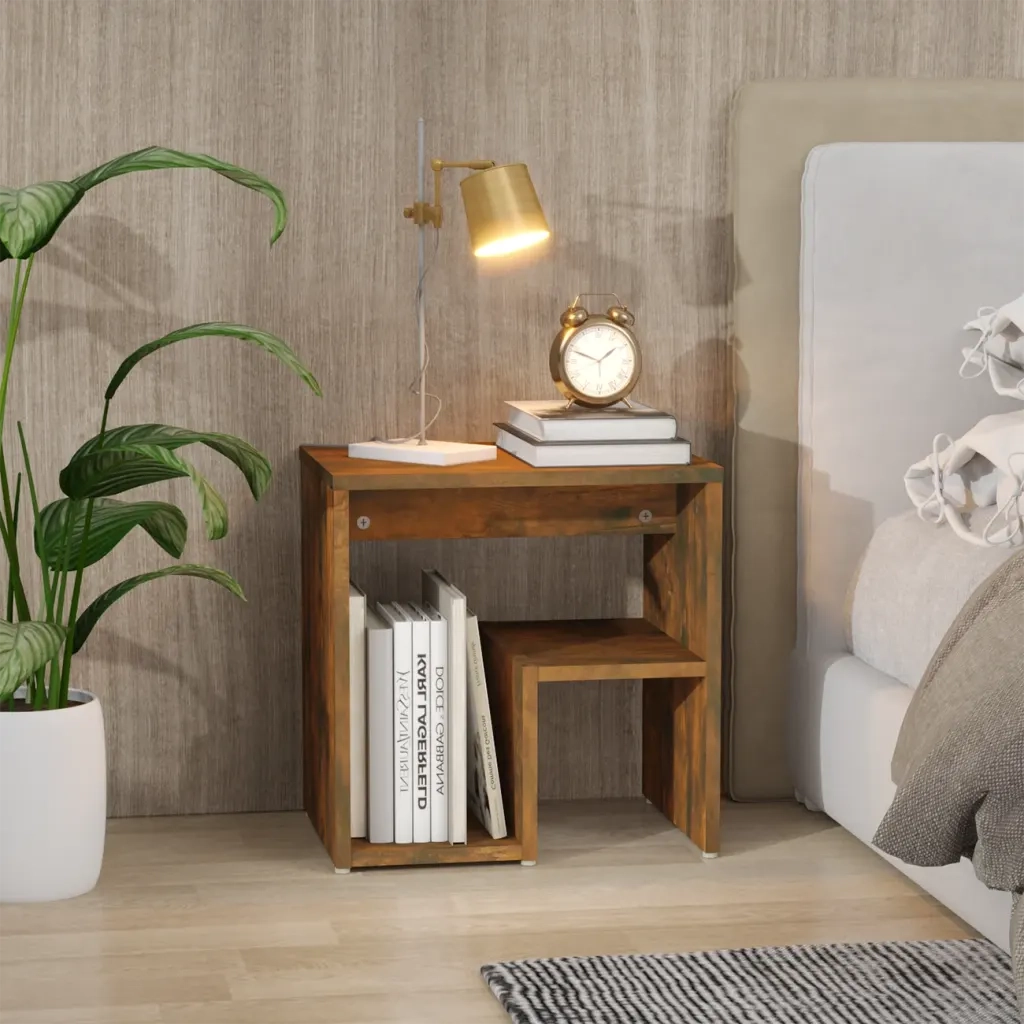 Comodino | Armadio da Notte | Mobiletto da notte Rovere Fumo 40x30x40 cm in Legno Multistrato