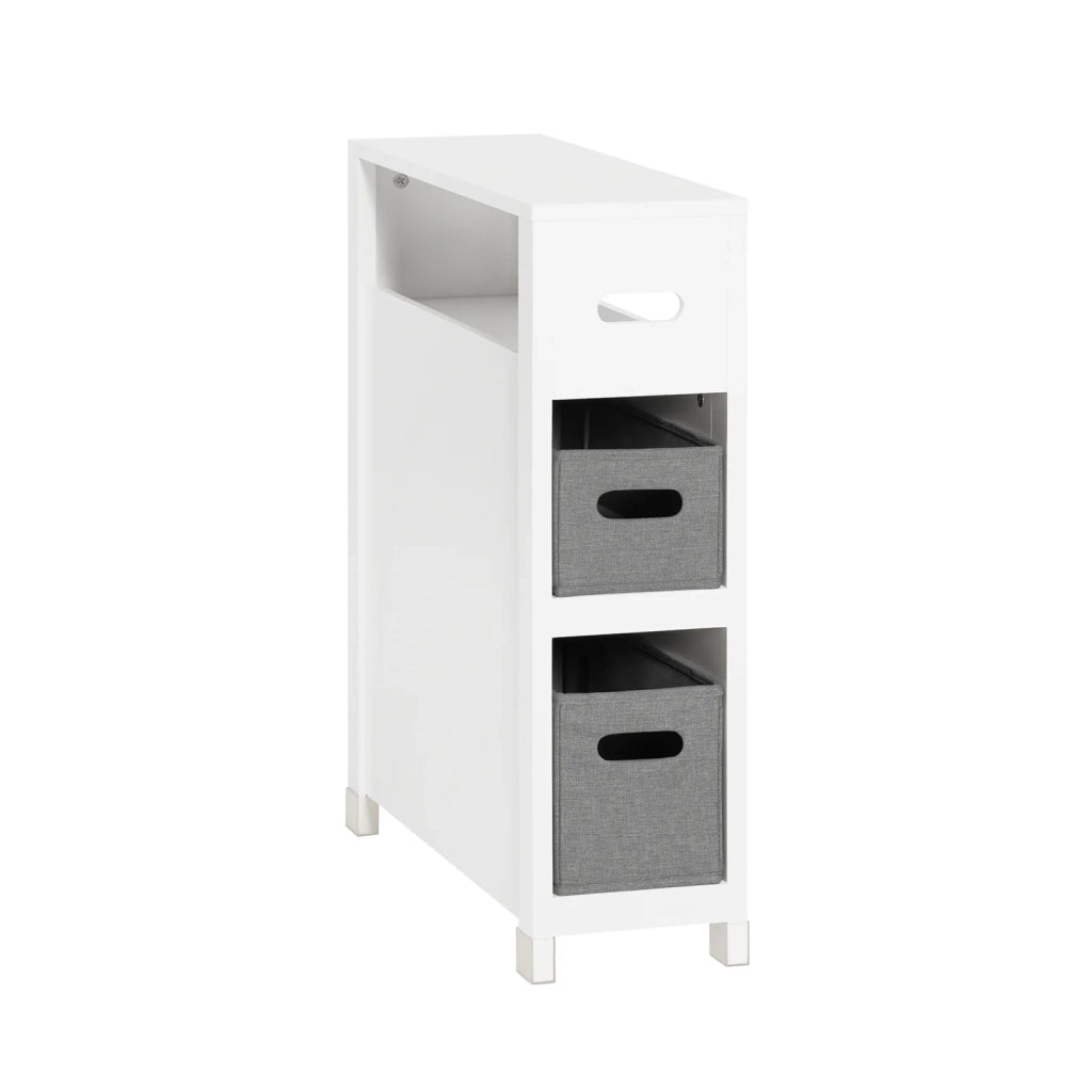 Mensola Salvaspazio con 2 cestelli grigi estraibili Mobiletto da bagno Bianco 20x60x70cm BZR83-W SoBuy