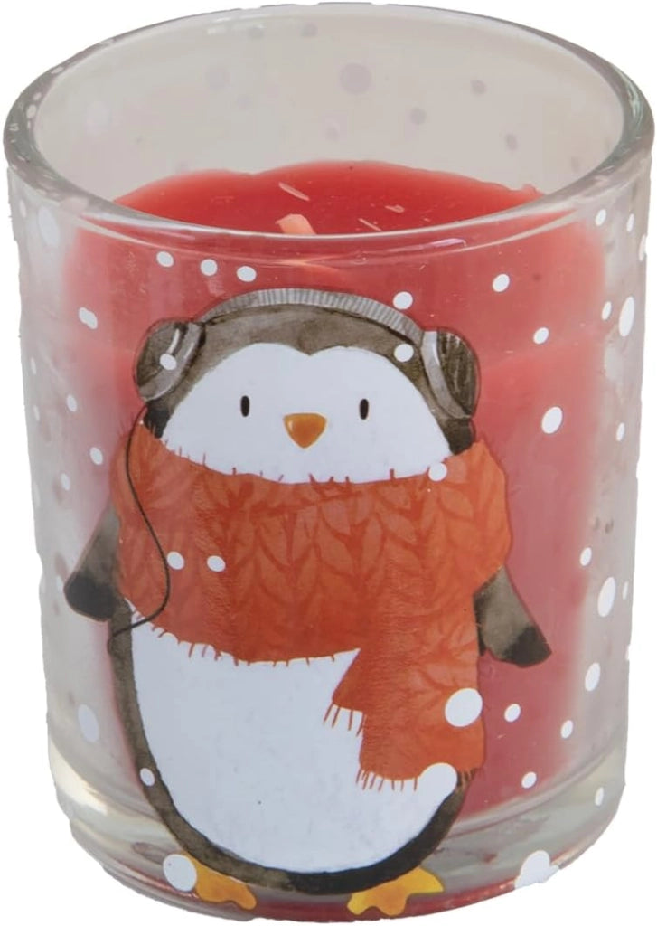 Set 6 Candele in Vetro Mini con Bicchiere – Decorazioni Natalizie Animali Cervo, Pinguino, Orso e Husky – 2 x 2 x 8 cm