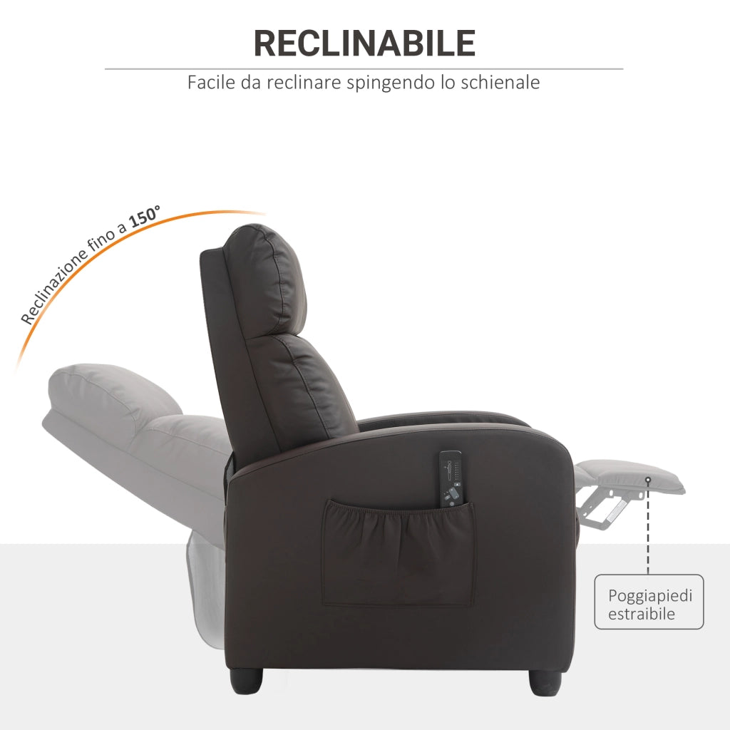 Easycomfort Poltrona Relax Massaggiante con Telecomando e 8 Programmi, Reclinazione e Poggiapiedi, 68x88x98cm, Marrone