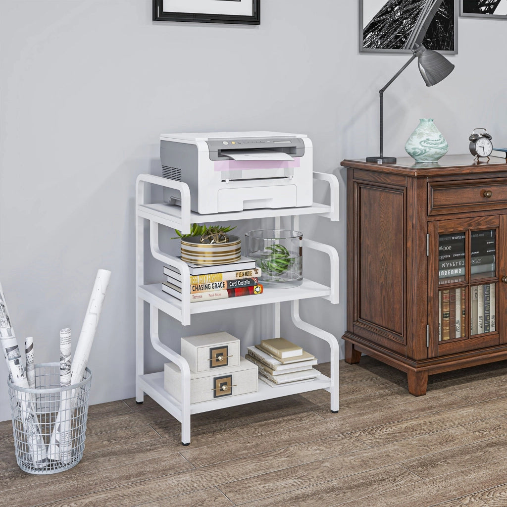 Supporto per Stampante Industriale a 3 Livelli 55x40x77 cm in Metallo e Truciolato Bianco