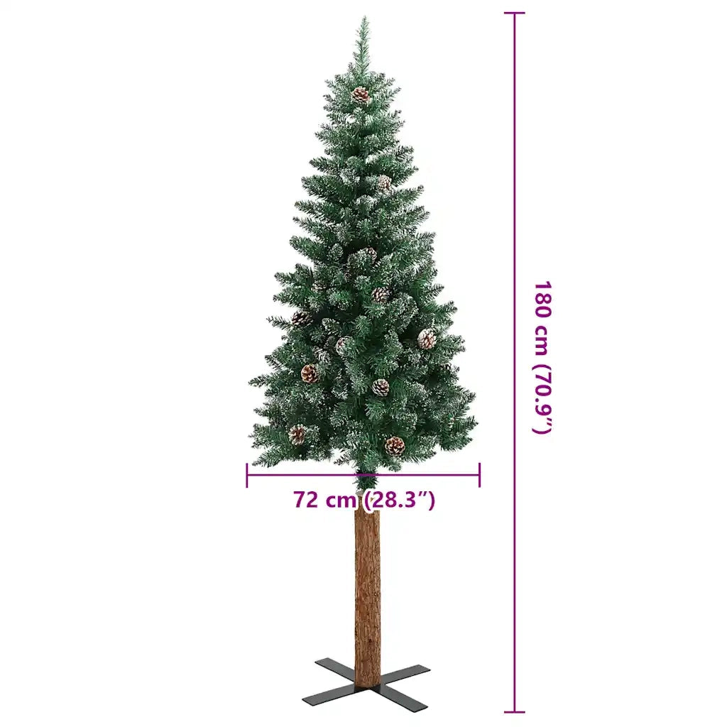 Albero di Natale Sottile con Legno Vero e Neve Verde 180 cm 320961