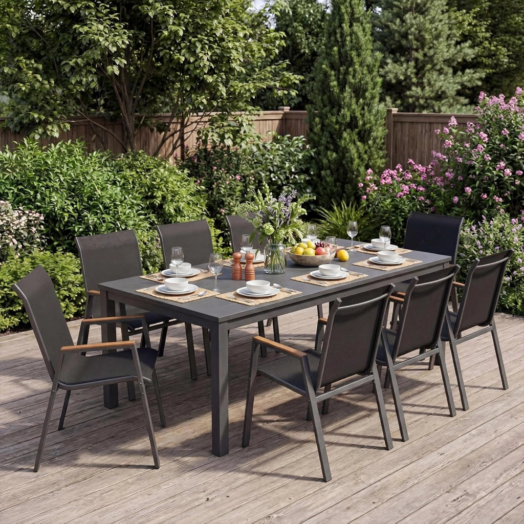 Set di 2/4 Sedie da Giardino, Poltrone in Tessuto Textilene per Esterno, Sedie Impilabili con Gambe in Metallo, Portata 180 kg, 56 x 66 x 88 cm (Nero,2)