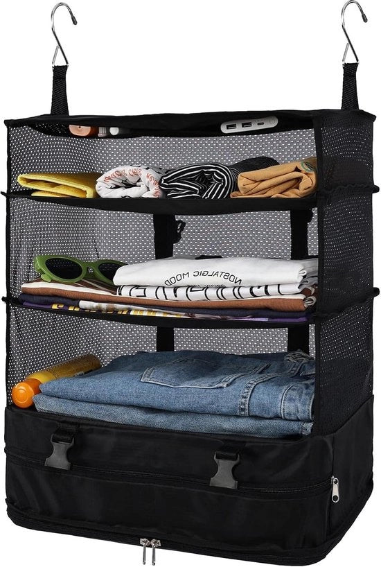 Organizzatore per armadi a 3 ripiani - Pieghevole e lavabile - Ripristino - Tela Oxford - 2 ganci - Nero XL