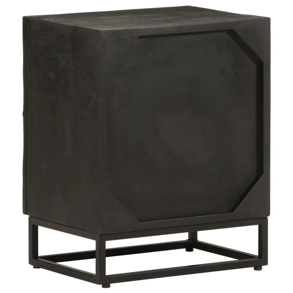 Comodino-Tavolino da notte Nero 40x30x50 cm in Legno Massello di Mango e Ferro 701344