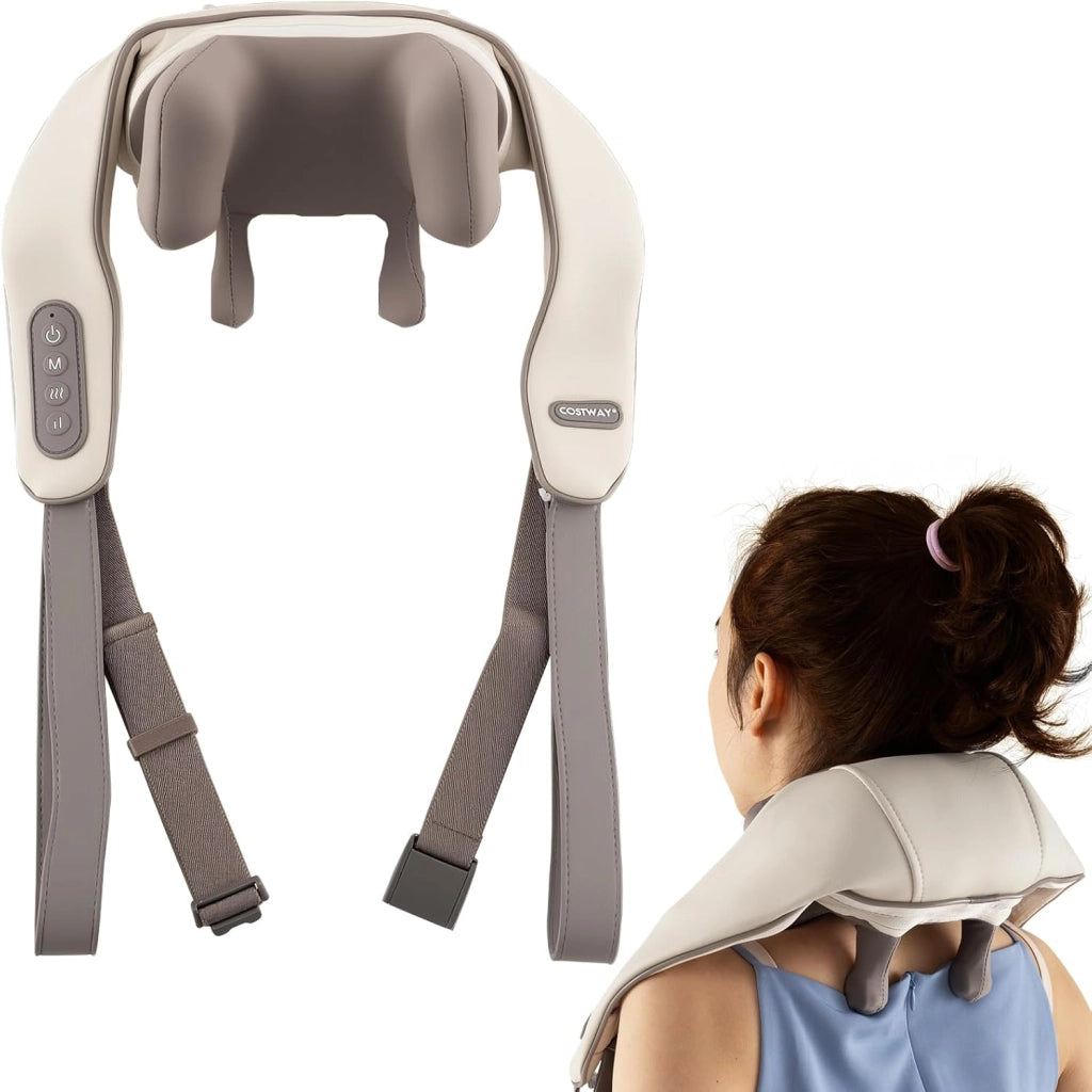 Massaggiatore Cervicale per Collo e Spalle Senza Fili con Riscaldamento, Impasto Profondo 4D dei Tessuti, 2 Modalità, 2 Livelli di Intensità e Batteria Integrata 2500 mAh (Grigio)