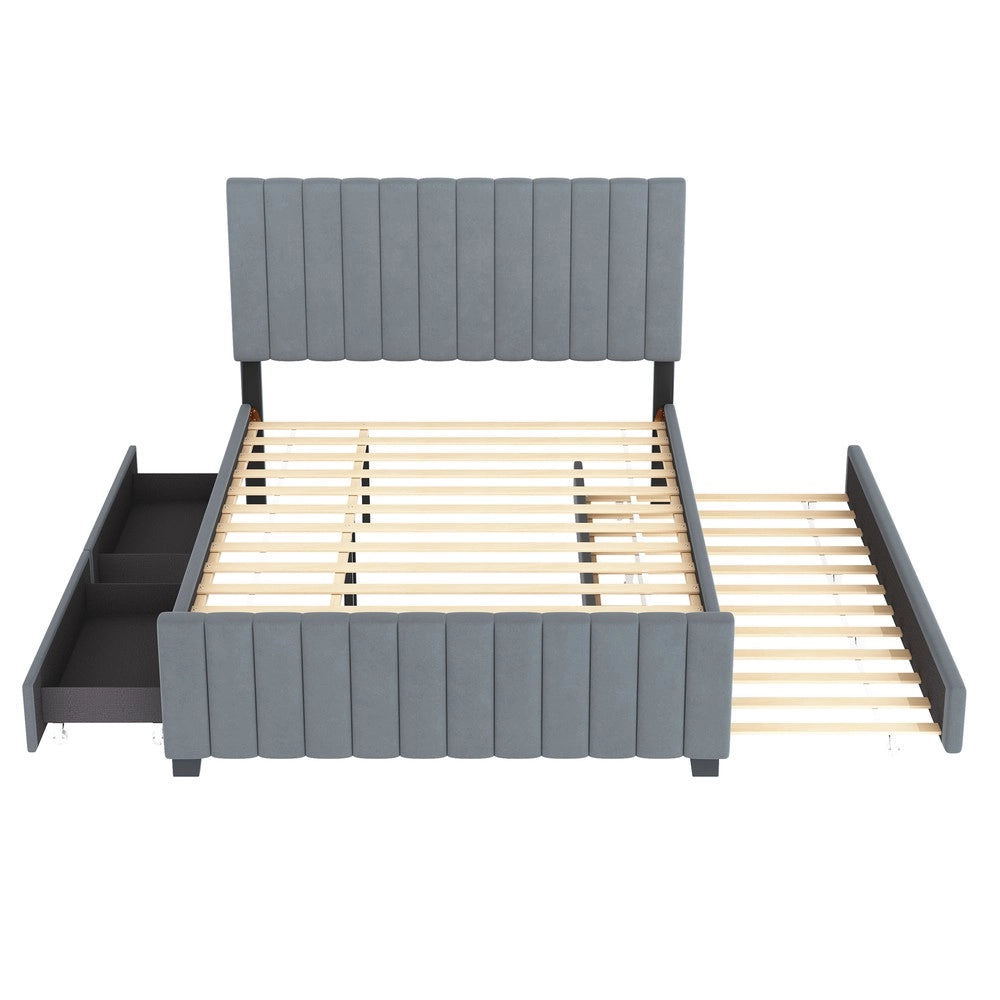 Letto Imbottito con Letto Estraibile e Cassetti ¨C MINIMAL ¨C Velluto Grigio 140x190