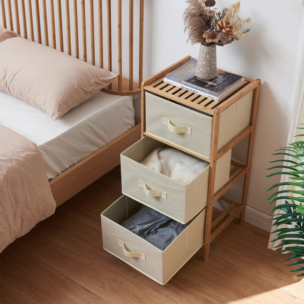 Cassettiera Maldon Comò Organizzatore con 3 Cassetti 79 x 37 x 35 cm - Naturale / Beige [en.casa]