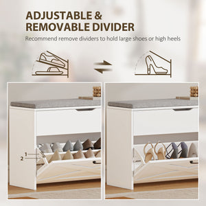 Panca Scarpiera 80x30x55 cm per 8 Paia di Scarpe con Cassetto Ribaltabile e Contenitore Bianco