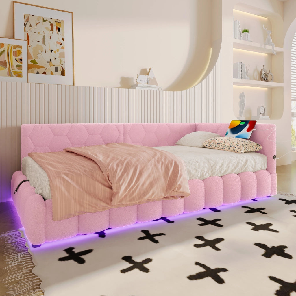 Daybett con funzione divano letto in velluto rosa 90x200 cm