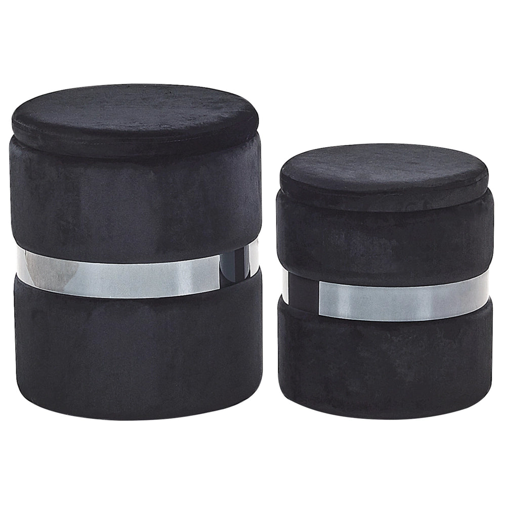 Set di 2 pouf contenitivi Poggiapiedi con rivestimento in velluto di poliestere Nero Stile Glam