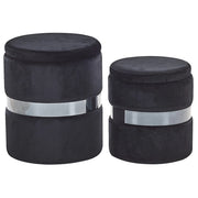 Set di 2 pouf contenitivi Poggiapiedi con rivestimento in velluto di poliestere Nero Stile Glam