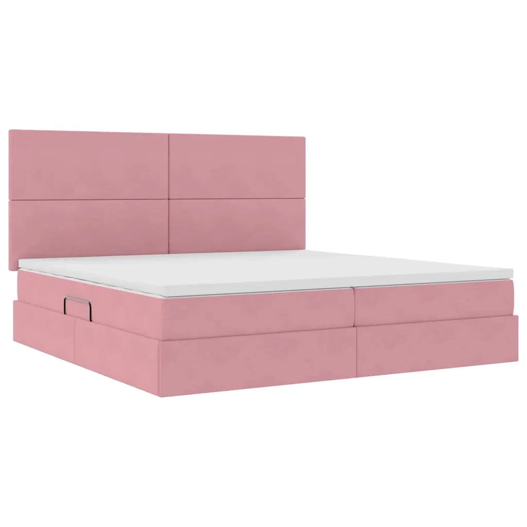 Letto con contenitore LED e materasso Rosa 200 x 200 cm Velluto