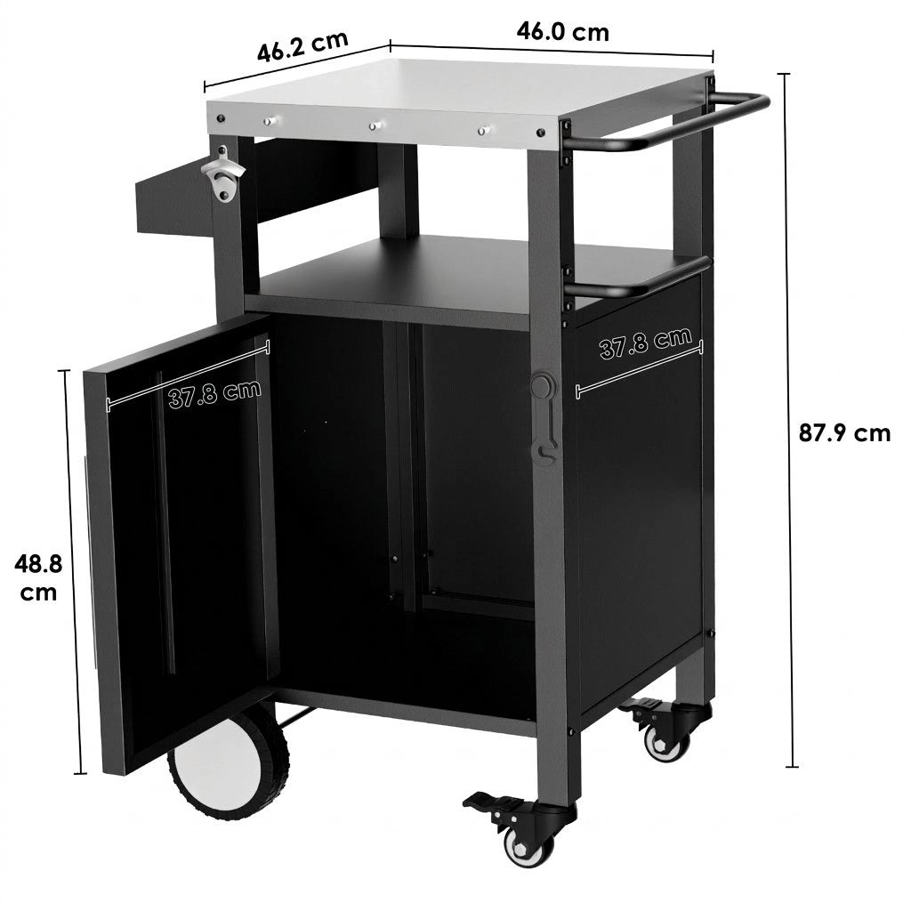 Carrello da Barbecue con Ripiano e Ganci ¨C MINIMAL ¨C Nero, Metallo