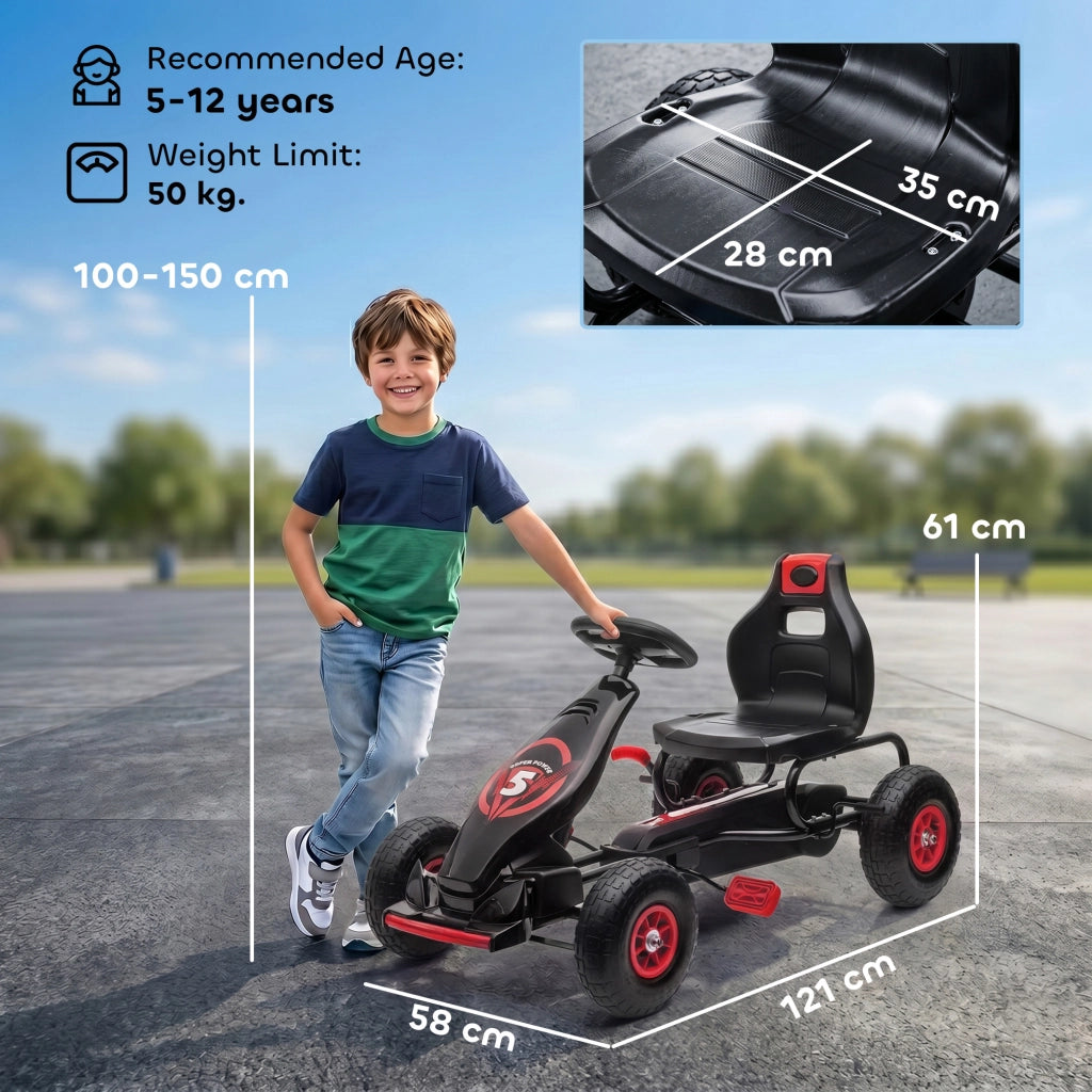 Go Kart a Pedali per Bambini ¨C Zephmum ¨C Rosso, Sedile Regolabile, Ruote Gonfiabili