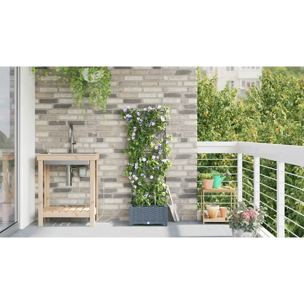 Vaso da giardino Grigio Chiaro 40 x 40 x 126 cm Plastica 42002894