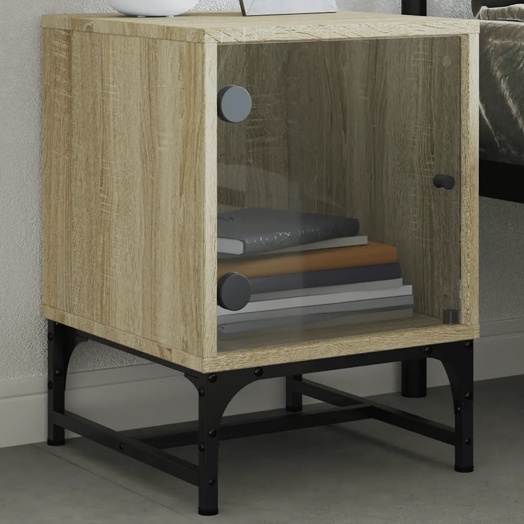 Set di 2 Comodini | Armadio da Notte | Mobiletto da notte con Ante in Vetro Rovere Sonoma 35x37x50 cm