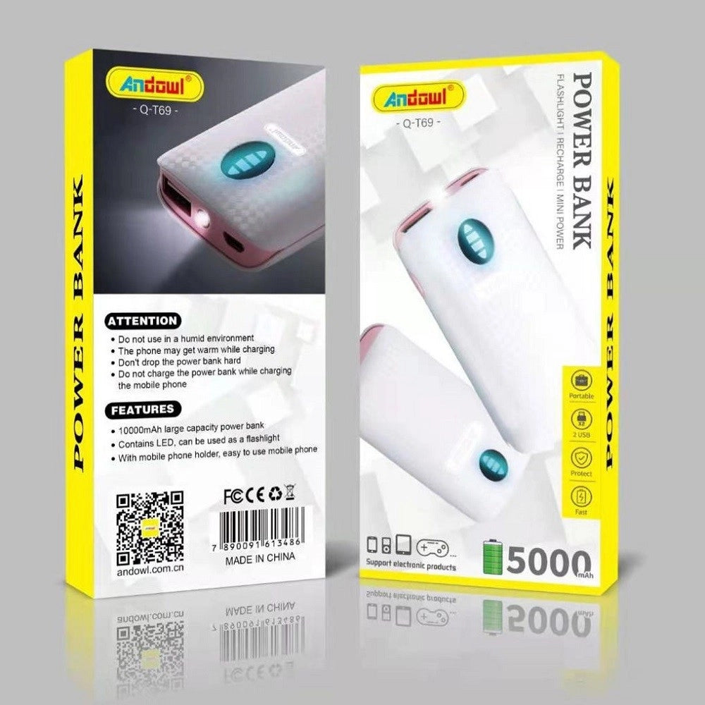 Trade Shop - Power Bank Portatile 5000mah Con Torcia A Led 2 Porte Usb Ricarica Veloce Q-t69 -