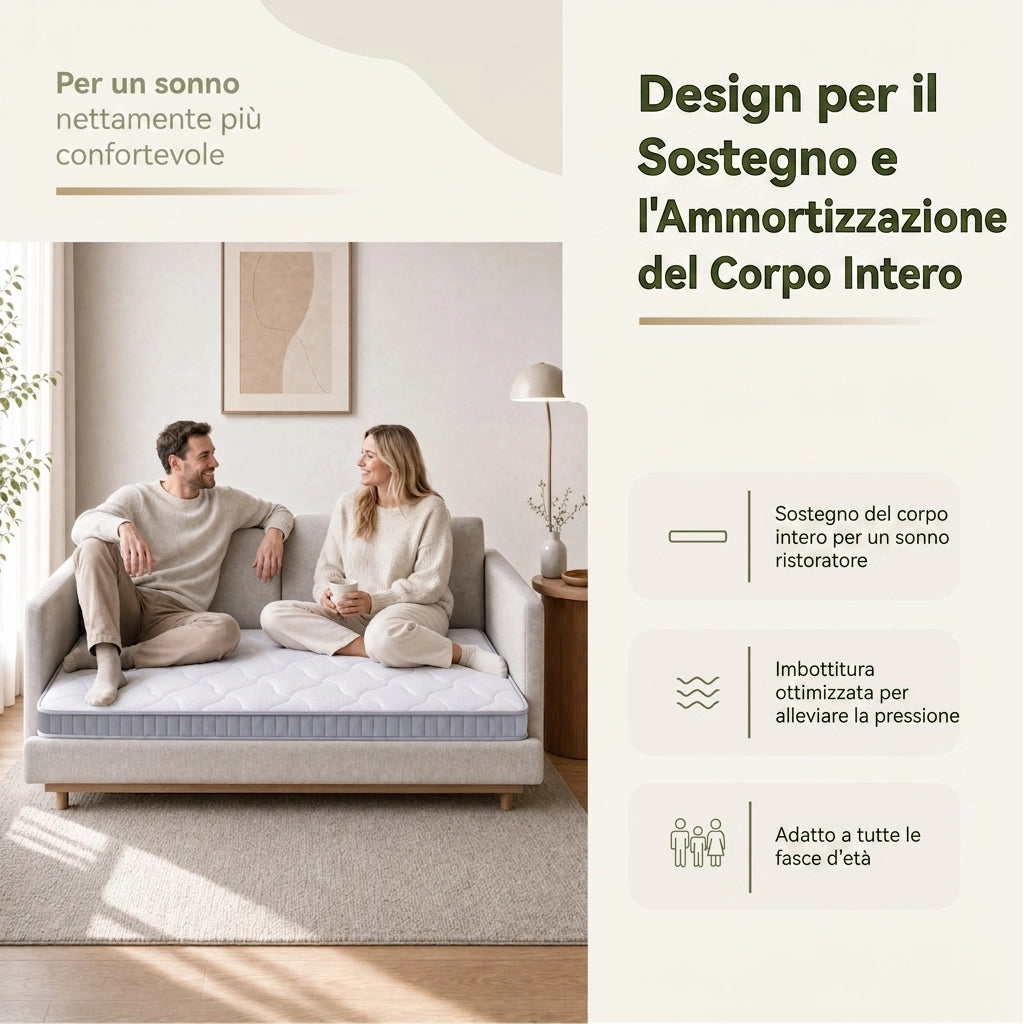Materasso a Molle Insacchettate 90x200 per Divano Letto; 7 Zone H3; Schiuma e Molle; Bianco