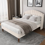 OKWISH Letto Imbottito 140×190 cm, Letto Matrimoniale con Testiera Imbottita e Rete a Doghe, senza Materasso, in Velluto, Beige