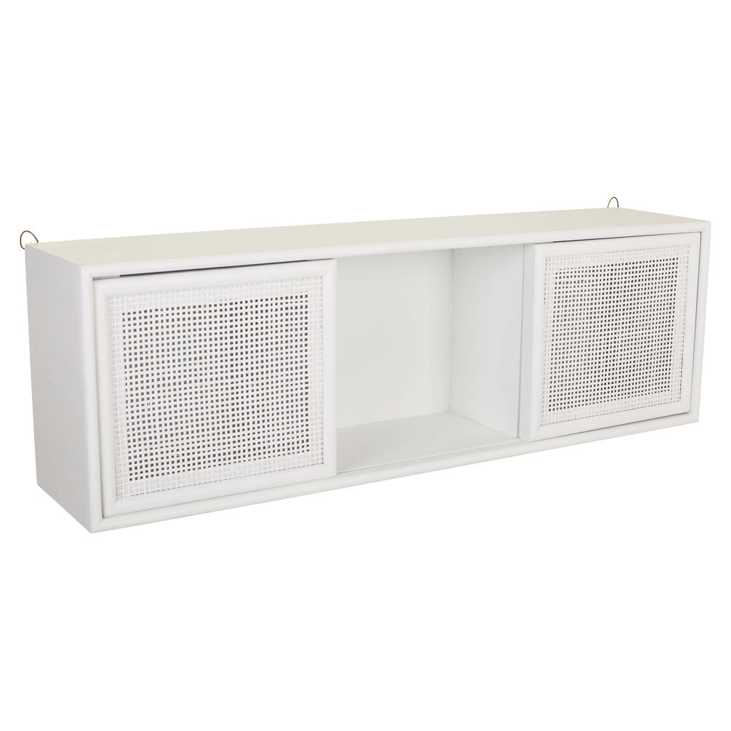 Scaffale da parete in legno bianco e griglia 81x17,5x26h