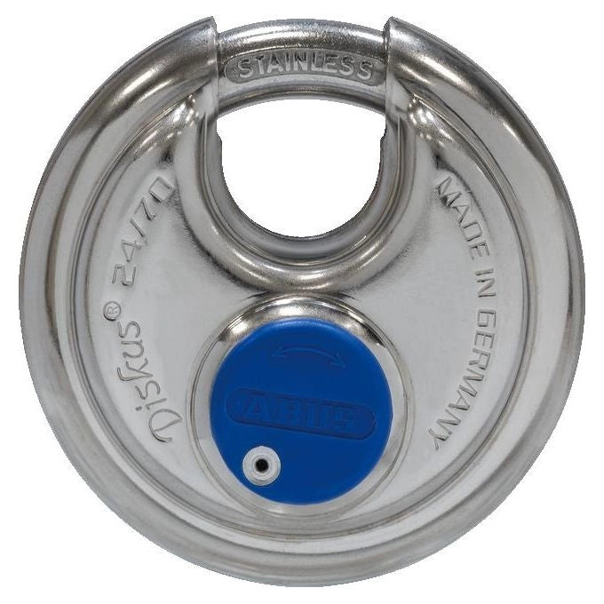 ABUS 02050 Diskus Lucchetto a Disco in Acciaio Inossidabile Livello di Sicurezza 8 2 Chiavi incluse colore Argento Blu