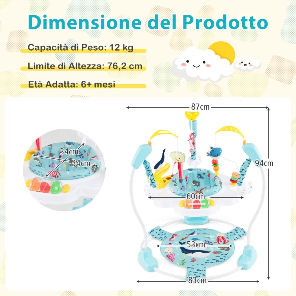 Centro attivit¨¤ per neonati con giocattoli interattivi vassoio musicale, Trottola per bambini regolabile in altezza Azzurro-Primi passi