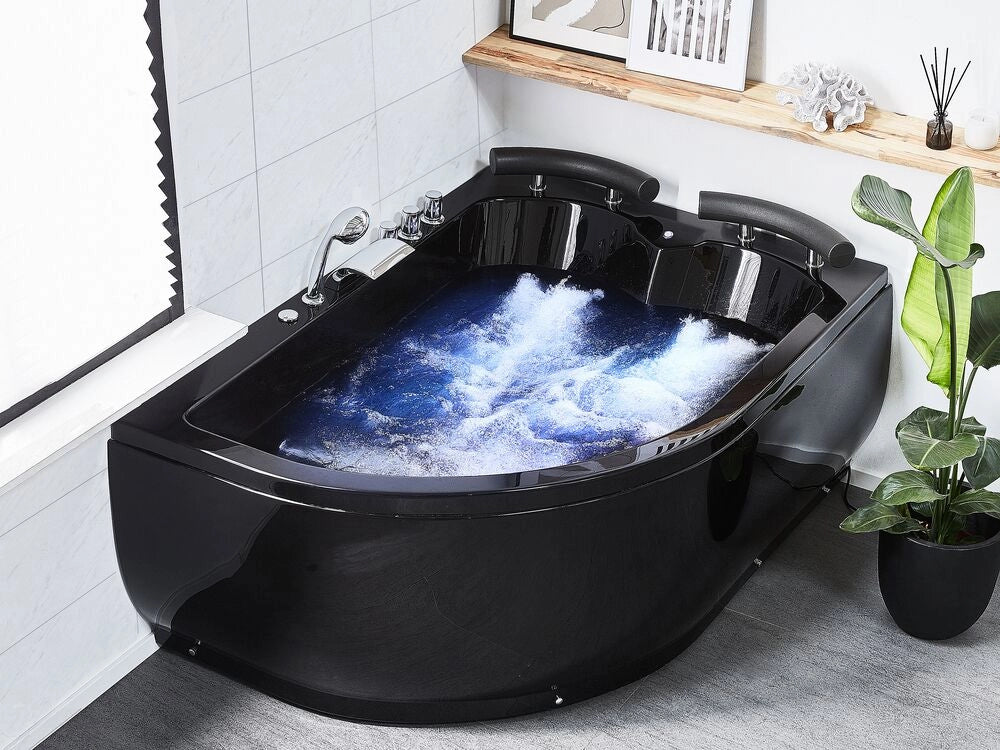 Vasca Idromassaggio Nero Sanitario Acrilico Illuminato a LED Curvo versione sinistra Doppia 158 x 113 cm