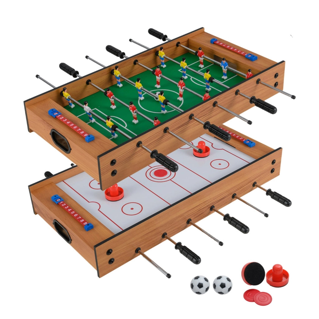 Tavolo multi gioco 2 in 1 con design compatto per calcio balilla e hockey da tavolo per adulti e bambini Legno naturale-Stanza dei giochi