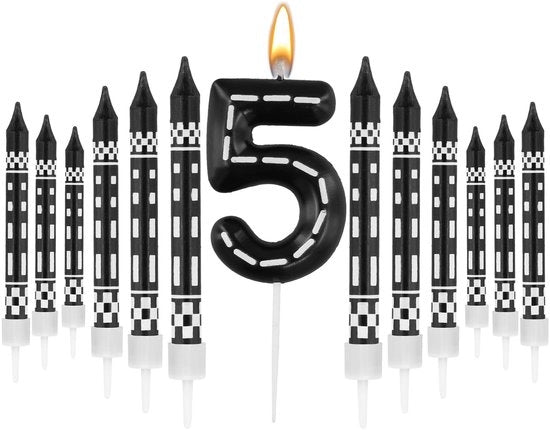 Set di candele per compleanni da 13 - Candela numerata 6x4x4cm - Candele a grana 7x0,7x1,3cm - Decorazione per feste tematiche - Nero/Bianco - Paraffina - Candele per torta