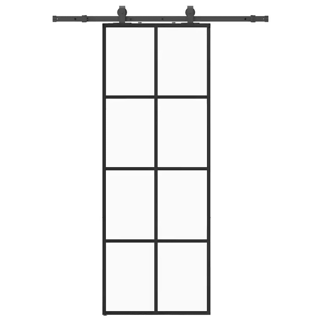 Porta Scorrevole con Ferramenta Nera 76x205 cm in Vetro ESG