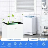 Deumidificatore Portatile da 10L con 5 Modalità, 2 Velocità, Timer 24h e Ruote, 25x25x50.5cm, Bianco