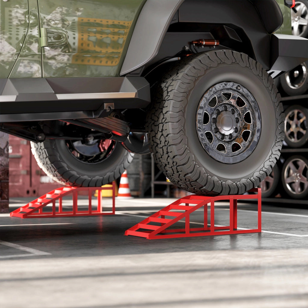 Rampa per Auto in Acciaio Antiscivolo ¨C Zephmum ¨C Rosso 83.5x30.5x27 cm