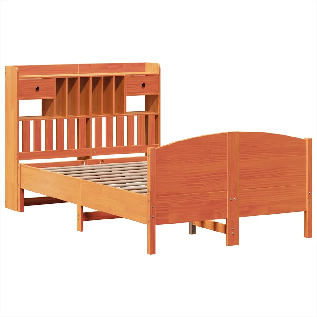 vidaXL Letto Libreria senza Materasso Marrone Cera 135x190 cm in Pino