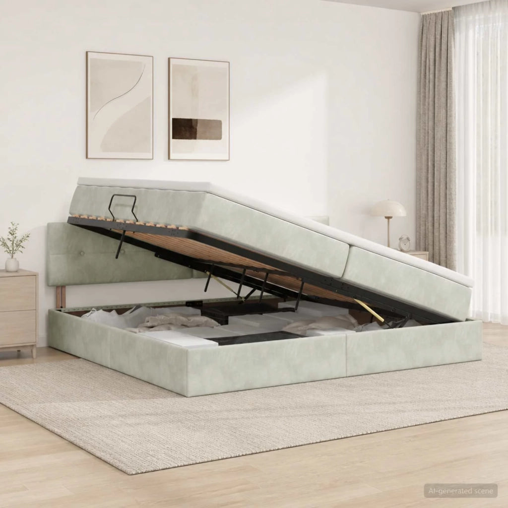 Letto con Contenitore Grigio Chiaro 200 x 200 cm Velluto 3458829