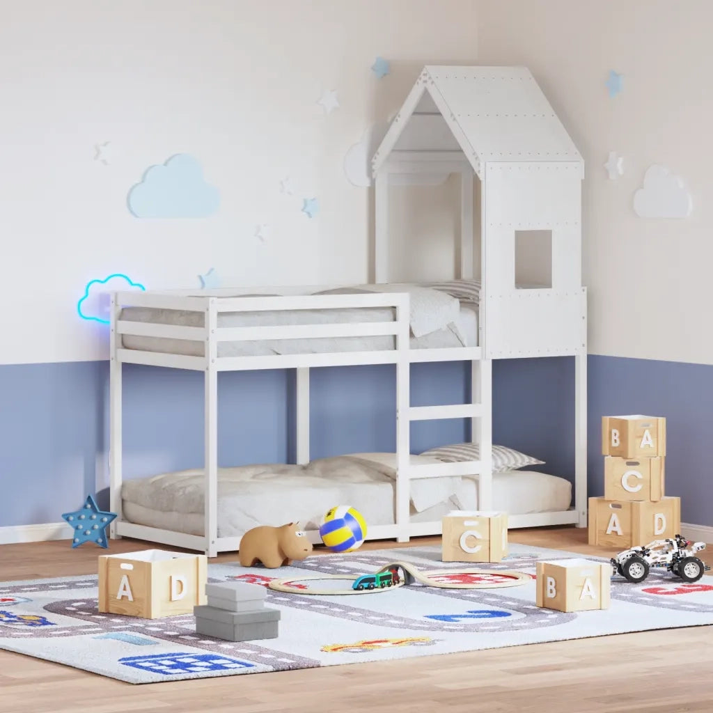vidaXL Letto a Castello con Tetto Bianco 90x200 cm in Legno di Pino