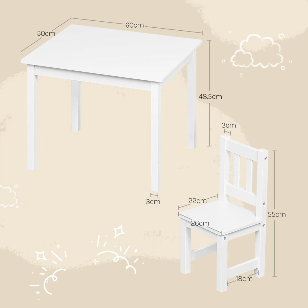 Set da Tavolino e Sedie per Bambini, Tavolo Bambini con 2 Sedie, per Cameretta e Asilo, 60x50x48,5 cm, Bianco